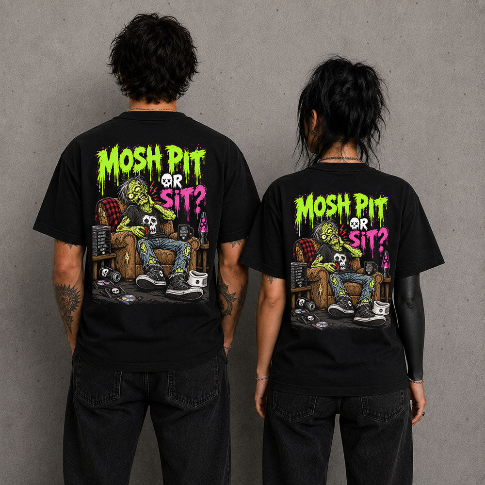 Mosh Pit Or Sit Funny Graphic Black Unisex T-Shirt