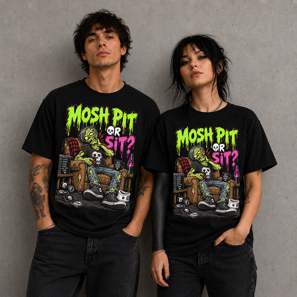 Mosh Pit Or Sit Funny Graphic Black Unisex T-Shirt