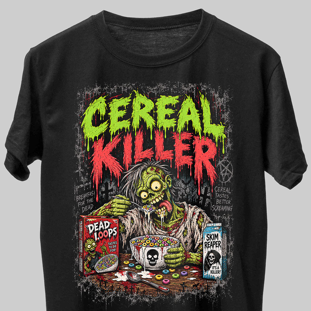 Cereal Killer Funny Graphic Black Unisex T-Shirt