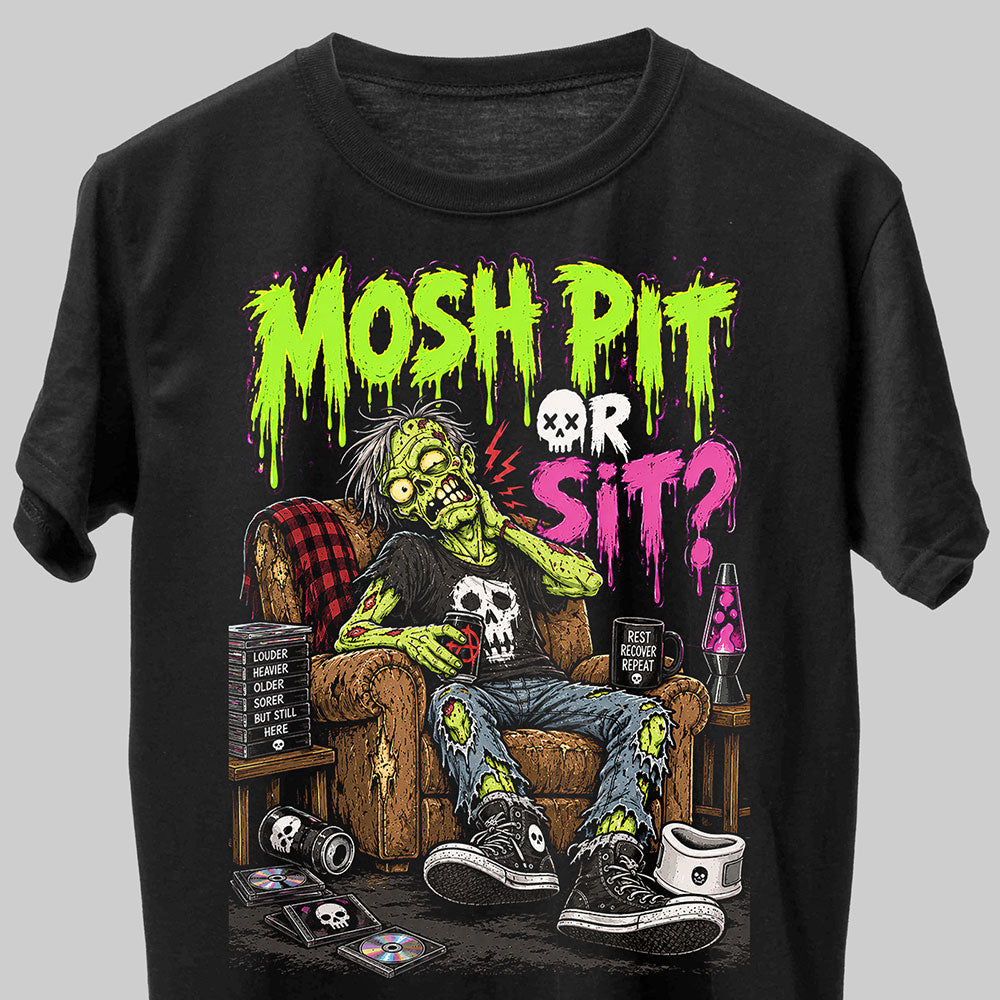 Mosh Pit Or Sit Funny Graphic Black Unisex T-Shirt
