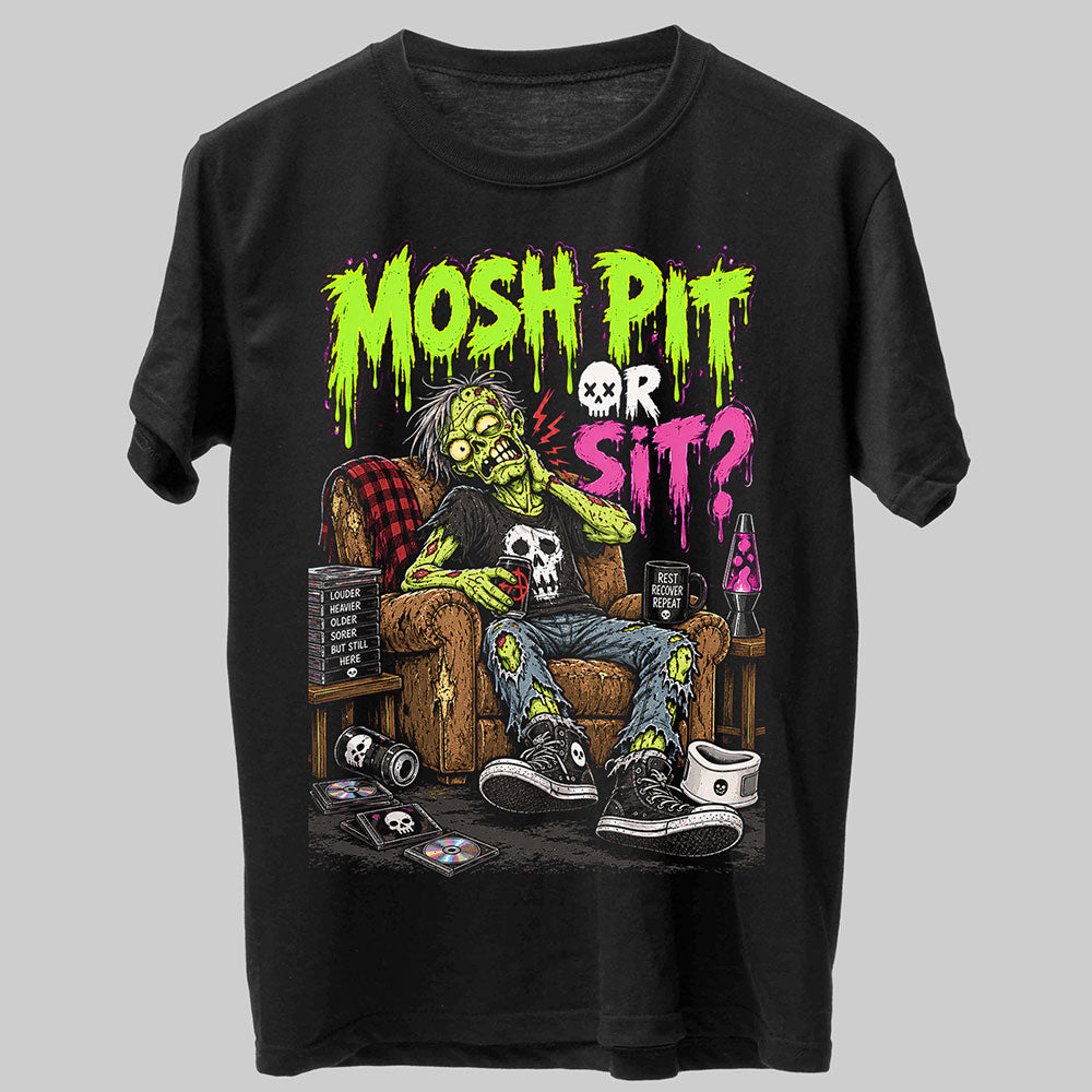 Mosh Pit Or Sit Funny Graphic Black Unisex T-Shirt