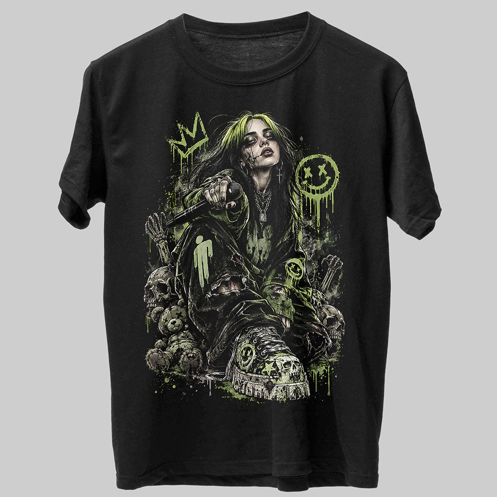 Billie Eilish Inspired Zombie Style Graphic Black Unisex T-Shirt