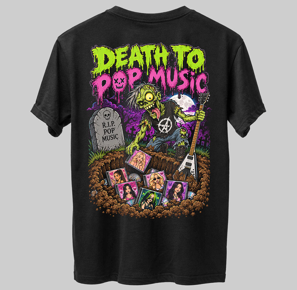 Death To Pop Music! Funny Graphic Black Unisex T-Shirt