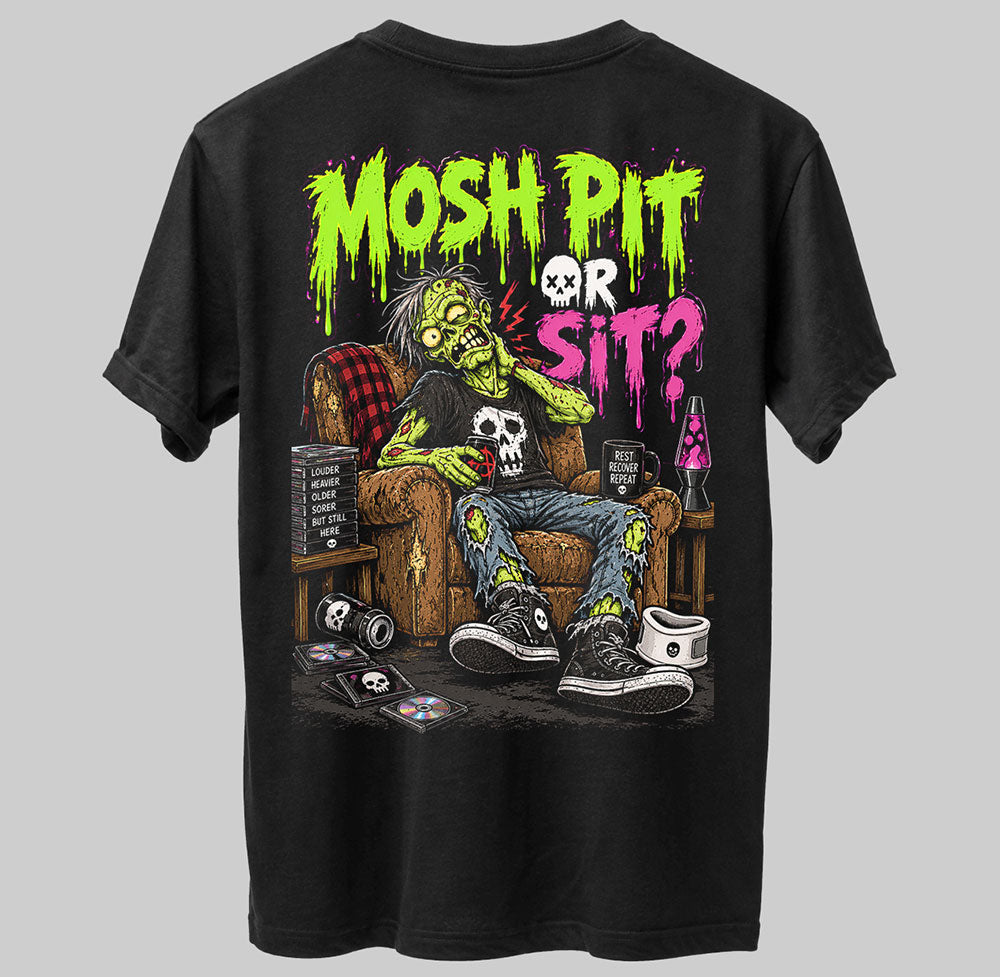 Mosh Pit Or Sit Funny Graphic Black Unisex T-Shirt